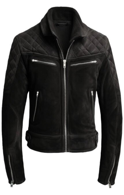 Men Quilted Biker Black Suede Leather Jacket Zing Apparel