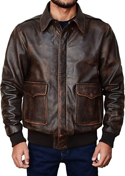 brown leather aviator jacket