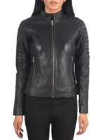 Adalyn Quilted Leather Biker Jacket Women, Black