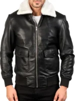 Alberto White Shearling Black Leather Jacket