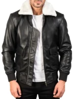 Alberto White Shearling Black Leather Jacket - Image 3