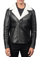 Alberto White Shearling Black Leather Jacket - Image 2