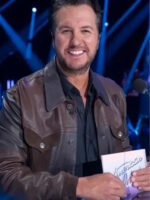 American Idol S23 Luke Bryan Brown Leather Trucker Jacket