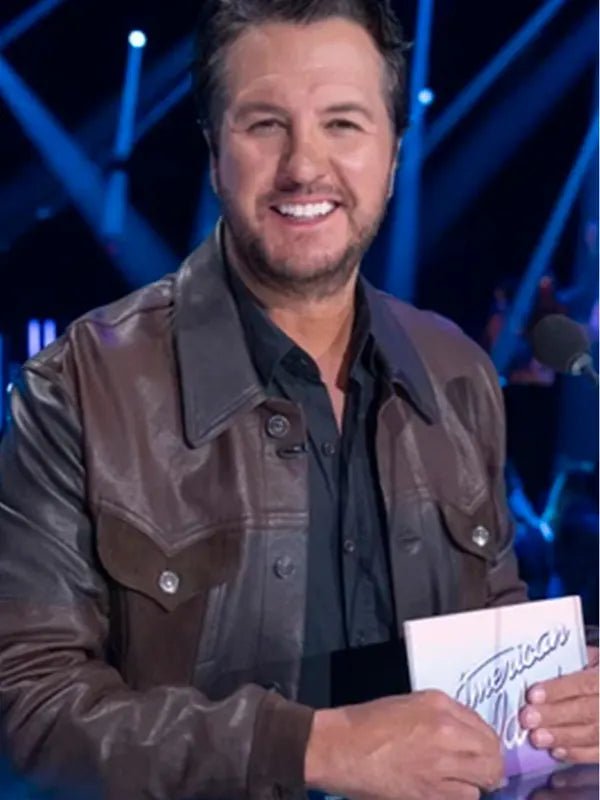 American_Idol_S23_Luke_Bryan_Brown_Leather_Trucker_Jacket American Idol S23 Luke Bryan Brown Leather Trucker Jacket - Image 1