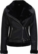 B3 Asymmetrical Black Shearling Leather Jacket Buy