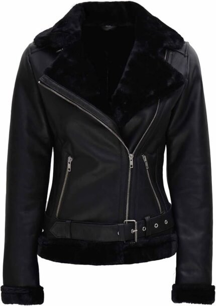 B3 Asymmetrical Black Shearling Leather Jacket Buy