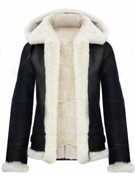 B 3 Premium Black Leather Bomber Shearling Jacket