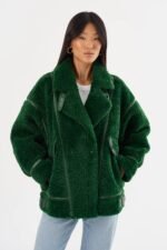 Badu Faux Fur Jacket In Green Lamarque