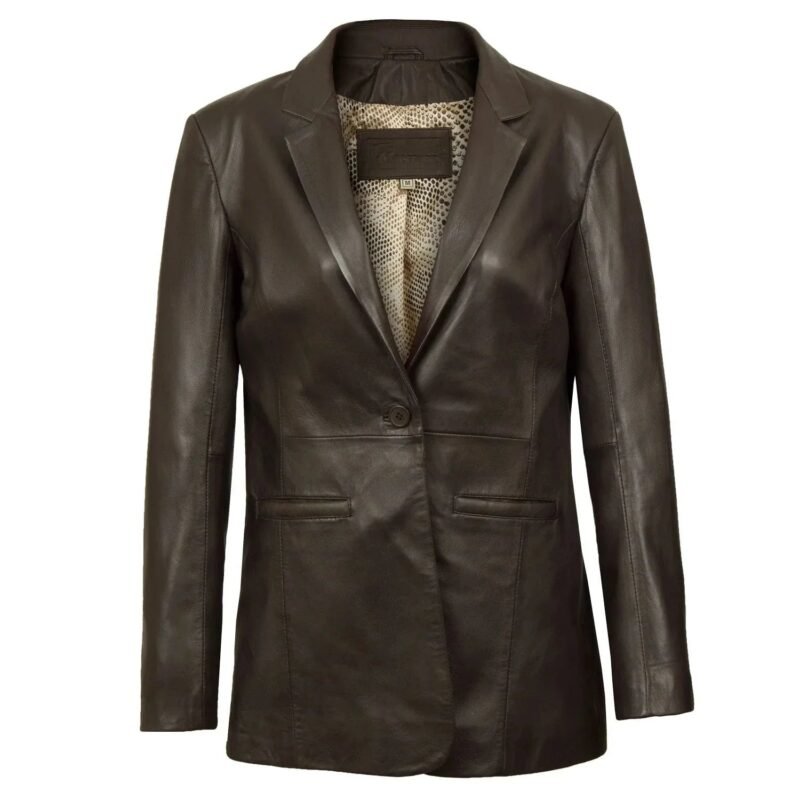 Fitted Leather Blazer Women Black N Brown Zing Apparel