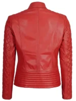 Biker Quilted Leather Jacket Women Red - Image 4