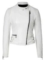 Biker Quilted Leather Leather Jacket Women, White