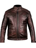 Biker Vintage Quilted Leather Jacket Brown