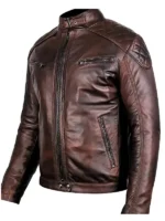 Biker Vintage Quilted Leather Jacket Brown - Image 2