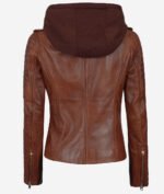 Women Leather Jacket With Hood Cognac Zing Apparel
