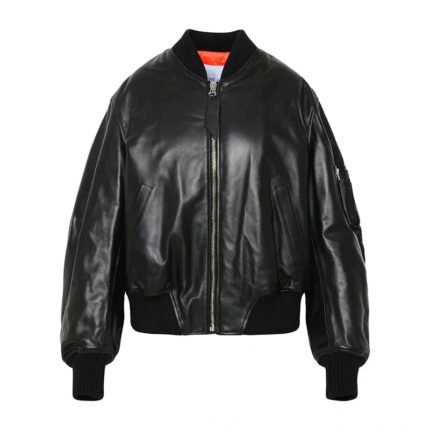 McQueen Leather Bomber Jacket Women, Black Zing Apparel
