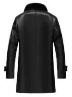 Black Leather Shearling 3/4 Length Coat with Fur Collar - Image 2