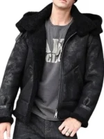 Black Leather Shearling Jacket For Men RAF Aviator