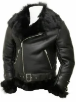 Black Leather Shearling Jacket For Men - flying Toscana