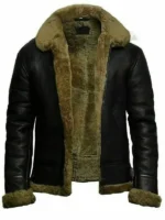 Black RAF Ginger Leather Shearling Jacket For Men