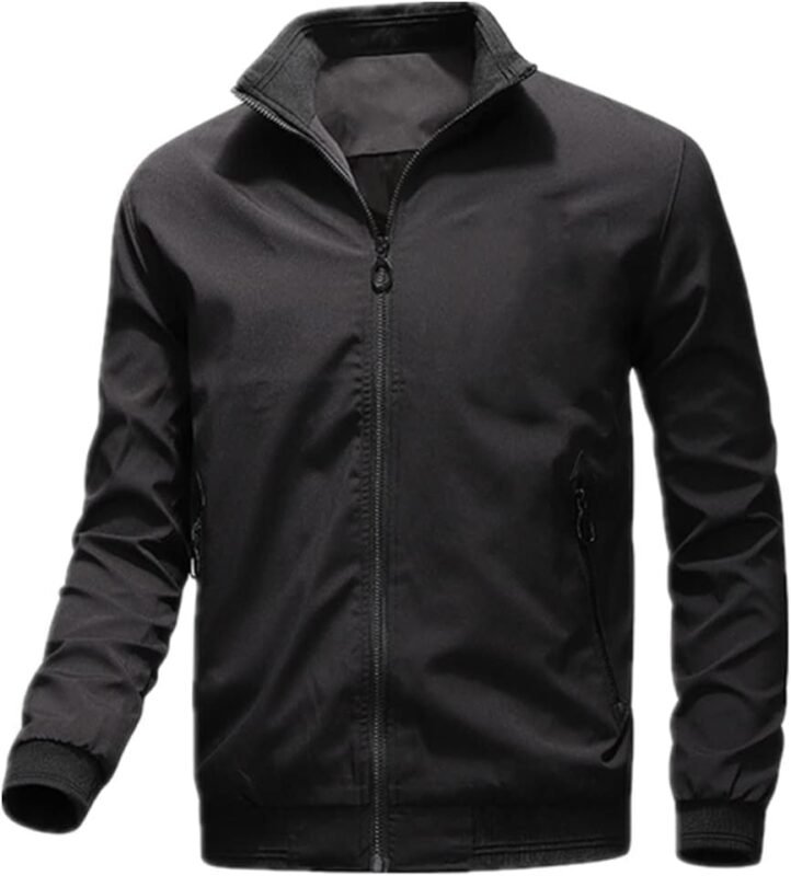 Black Business Jacket For Men with Standing Collar