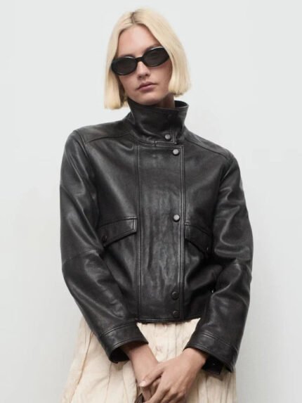 Black High Neck Leather Jacket