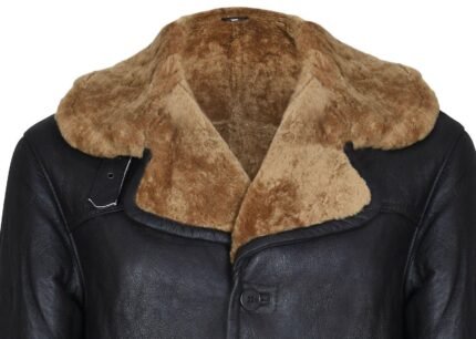 Black Shearling Coat For Men, Sheepskin Leather Coat-2