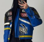 Blue Vanson Leather Motorcycle Jacket - Image 3