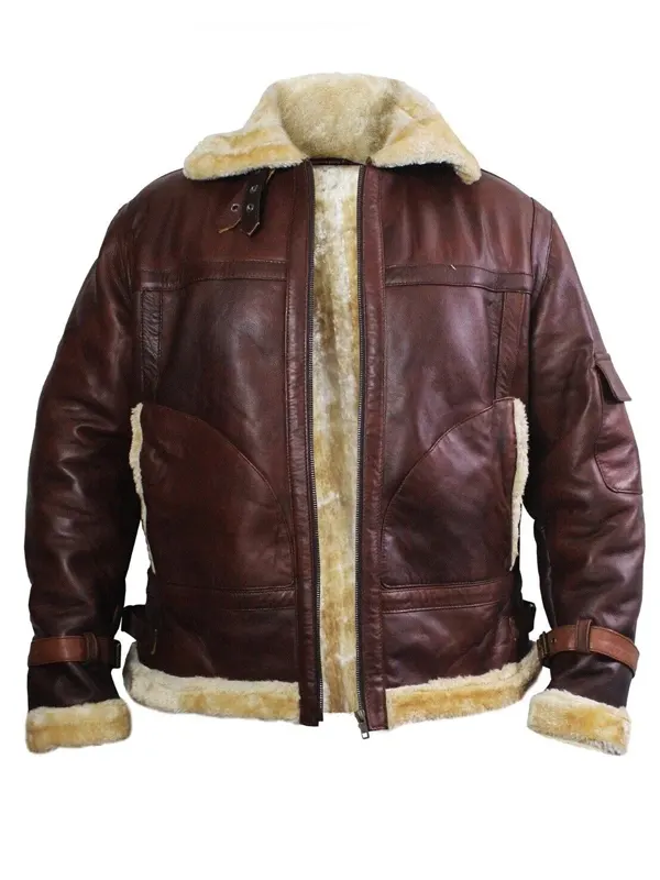 Brown Shearling Bomber Jacket in Sheepskin For Men Brown Shearling Bomber Jacket in Sheepskin For Men - Image 1