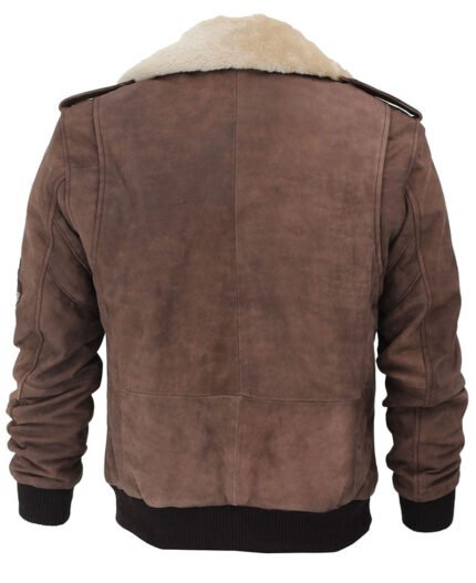 Brown Leather Shearling Collar Bomber Jacket Zing Apparel