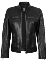 Cafe Racer Slim Fit Black Real Leather Jacket - Image 2
