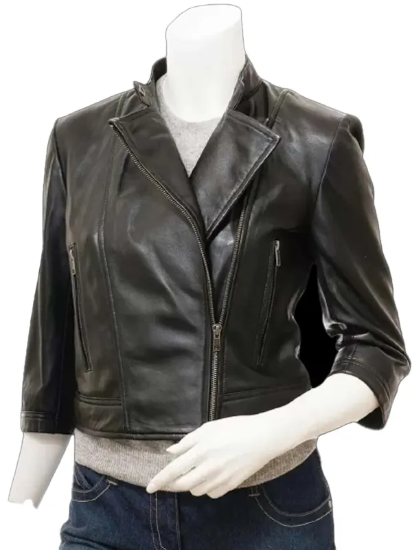 Cropped Leather Jacket, Women Biker Jacket Cropped Leather Jacket, Women Biker Jacket - Image 1