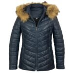 Daisy Leather Padded Coat Women, Navy Zing Apparel