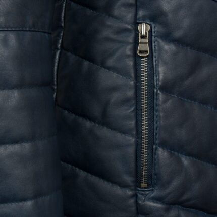 Daisy Leather Padded Coat Women, Navy Zing Apparel