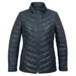Daisy Leather Padded Coat Women, Navy Zing Apparel