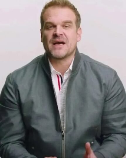 David Harbour Stranger Things Season 4 Grey Bomber Jacket