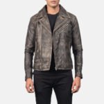 Distressed Brown Cowhide Zip Lining Jacket For Sale