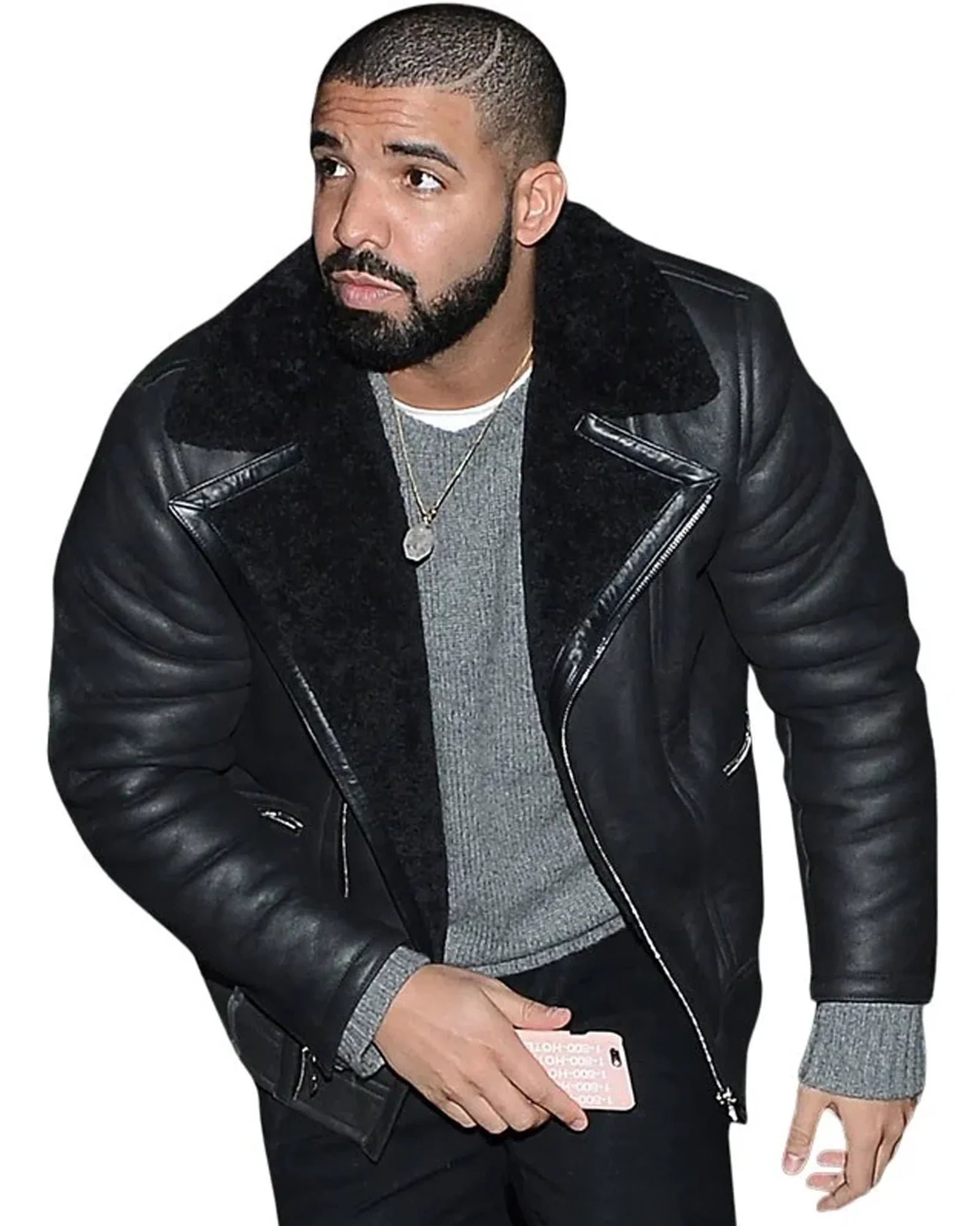 Drake_Black_Shearling_Leather_Jacket Drake Black Shearling Leather Jacket