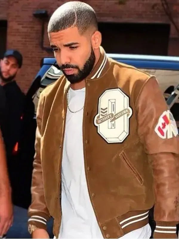 Drake_Brown_Suede_Leather_Varsity_Jacket Drake Brown Varsity Jacket