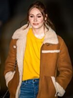 Elegant-Karen-Gillan-Sheepskin-Shearling-Leather-Jacket-Coat-3