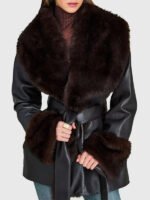 Erin-Andrews-NFC-Championship-Leather-Black-Coat