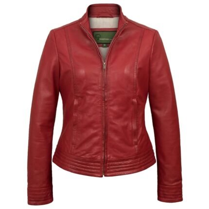 Women Biker Jacket, Leather Jacket Red Zing Apparel