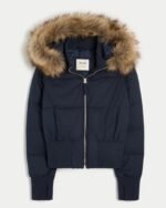 Faux-Fur-Trim-Puffer-Bomber-Jacket-Blue