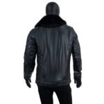 Black Leather Jacket with Fur Hood