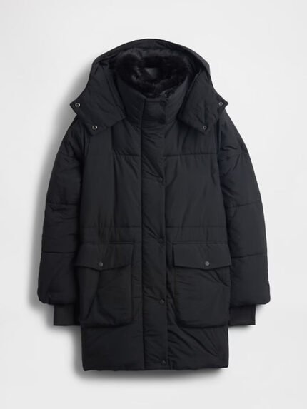 GAP-Faux-Fur-Trim-Midi-Puffer-Jacket-In-Black