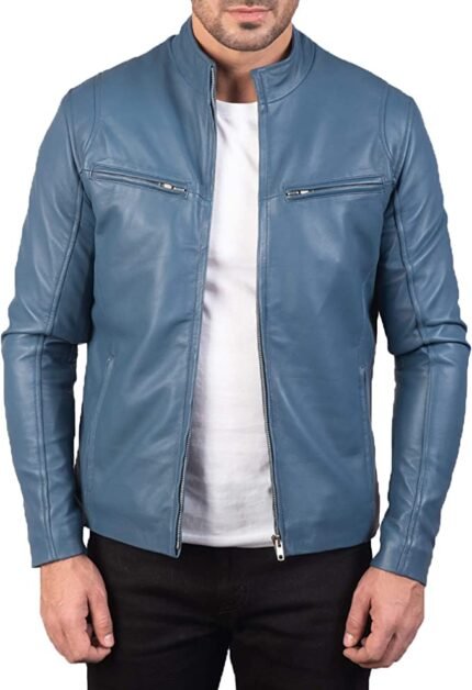 Gatsby Blue Leather Biker Jacket