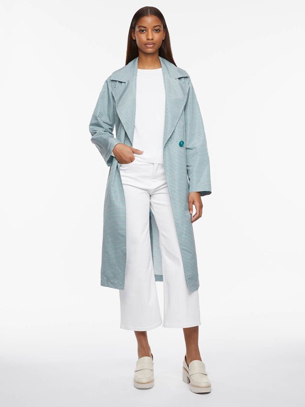 Houndstooth-Belted-Womens-Long-Rain-Coat