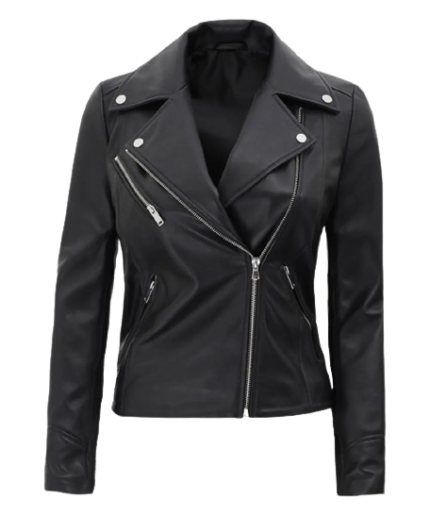 Kinzie Stylish Leather Biker Jacket Women, Black Zing Apparel