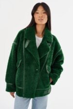 Badu Faux Fur Jacket In Green Lamarque - Image 3