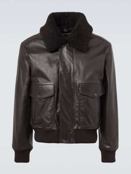 Lemaire-Brown-Shearling-Collar-Leather-Jacket