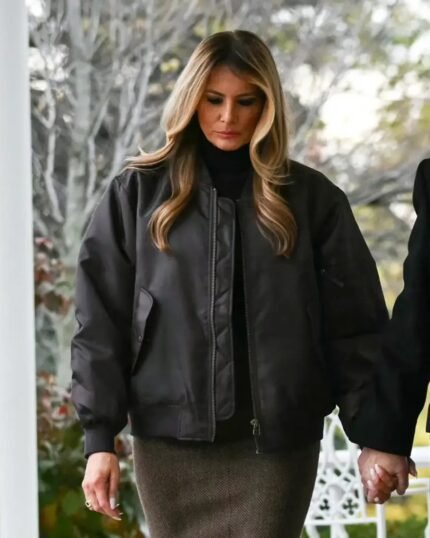 Melania-Trump-Bomber-Jacket-Brown